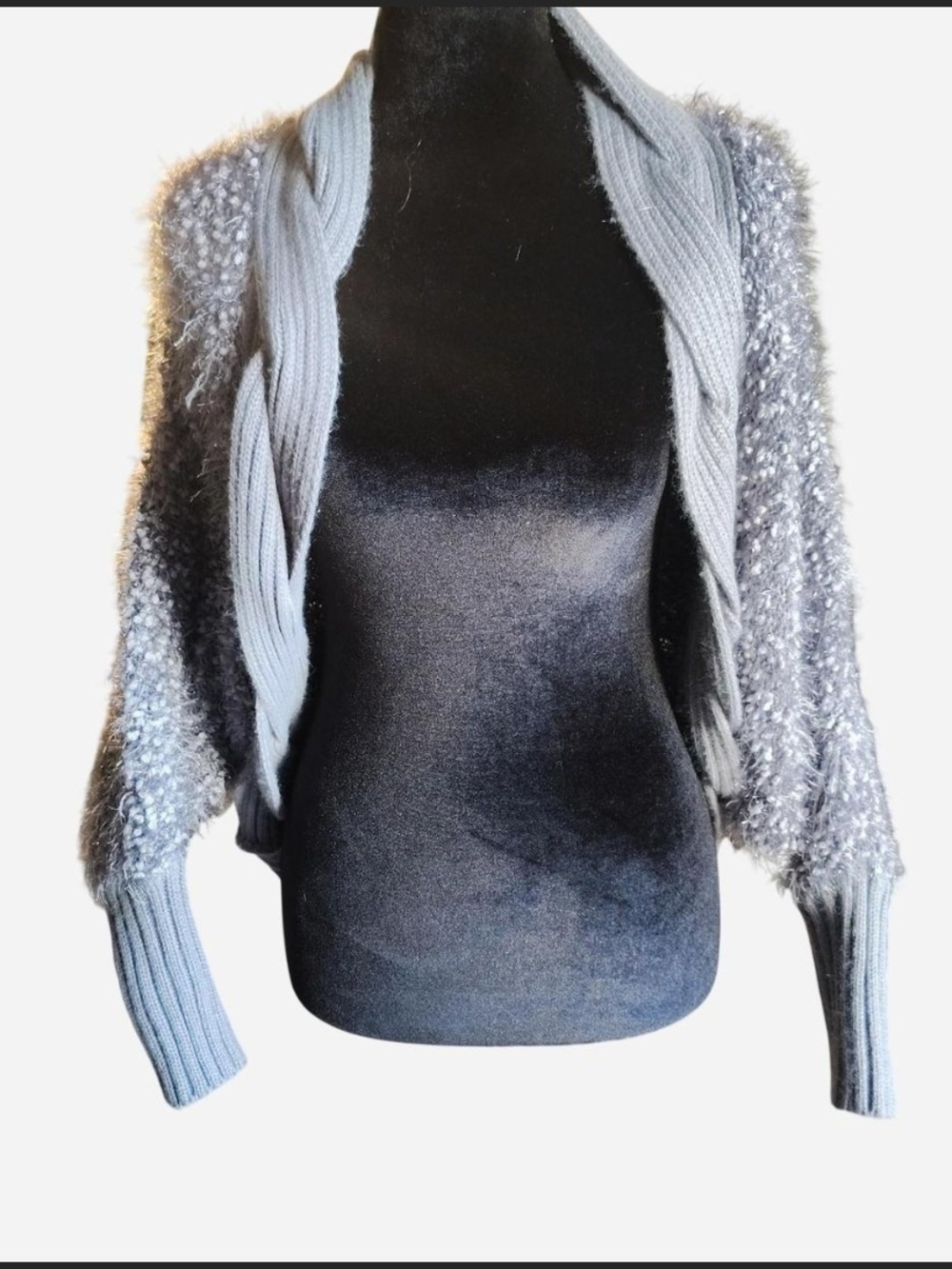 Lumiere Grey Cropped Open-Front Bouclé Cardigan